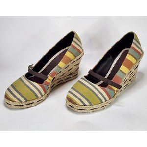 Dexter Mary Jane Shoes Womens Size 6.5 Espadrille Striped Boho Wedge Heels